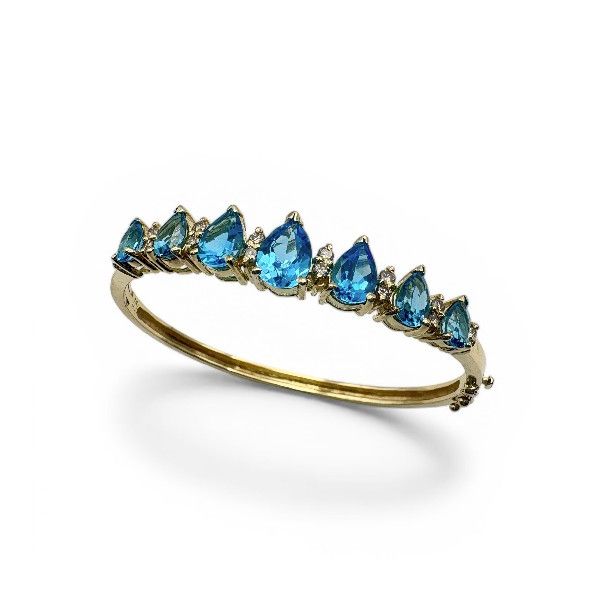 Estate 14 Karat Yellow Gold Blue Topaz And Diamond Fashion Bangle Bracelet Forever Young Fine Jewelers St. George, UT