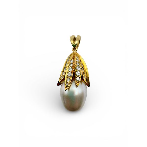 Estate 18 Karat Yellow Gold Pearl And Diamond Teardrop Pendant Forever Young Fine Jewelers St. George, UT