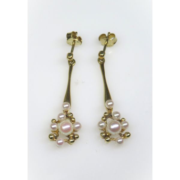 A Pair of 14 Karat Yellow Gold Estate Drop Dangle Cluster Pearl Fashion Earrings Forever Young Fine Jewelers St. George, UT