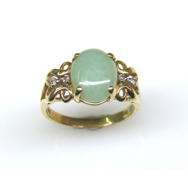 14 Karat Yellow Gold Estate Green Jade and Diamond Fashion Ring Forever Young Fine Jewelers St. George, UT