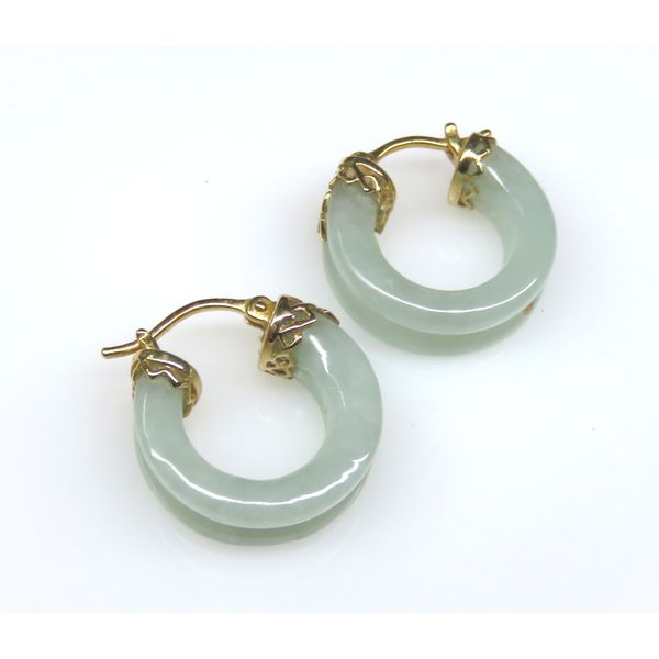 14 Karat Yellow Gold Green Jade Hoop Fashion Earrings Forever Young Fine Jewelers St. George, UT