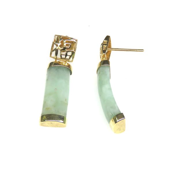 14 Karat Yellow Gold Green Jade Bar Dangle Fashion Earrings Forever Young Fine Jewelers St. George, UT