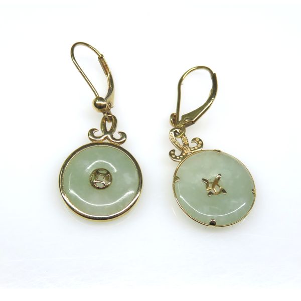 14 Karat Yellow Gold Donut Green Jade Dangle Fashion Earrings Forever Young Fine Jewelers St. George, UT