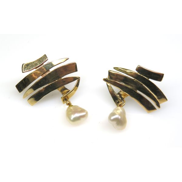 14 Karat Yellow Gold Zig Zag Pearl Fashion Earrings Forever Young Fine Jewelers St. George, UT
