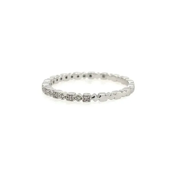 14KW Gold Diamond Band with Square Shape Alternating Design & Milgrain Texture Image 3 Franzetti Jewelers Austin, TX
