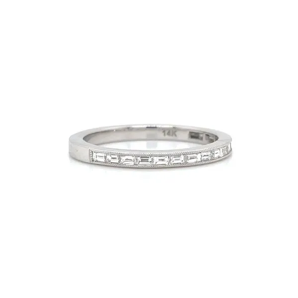 14KW Gold Halfway Baguette Diamond Band with Milgrain Image 4 Franzetti Jewelers Austin, TX