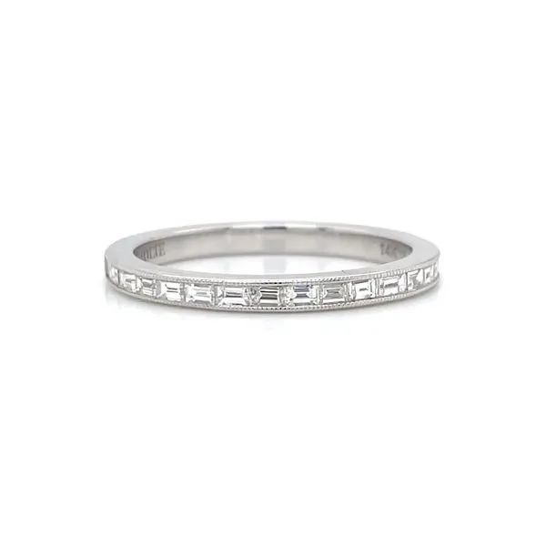 14KW Gold Halfway Baguette Diamond Band with Milgrain Franzetti Jewelers Austin, TX