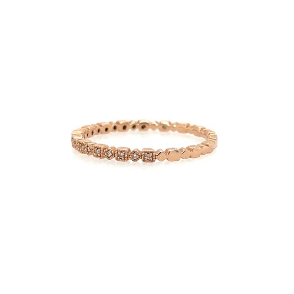14KR Gold Diamond Band with Square Shape Alternating Design & Milgrain Texture Image 3 Franzetti Jewelers Austin, TX