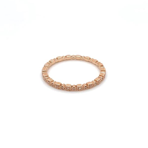 14KR Gold Diamond Band with Square Shape Alternating Design & Milgrain Texture Image 5 Franzetti Jewelers Austin, TX