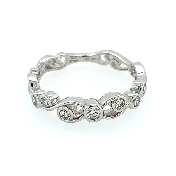 18KW Gold Vine Design Ring with Bezel Set Diamonds Franzetti Jewelers Austin, TX