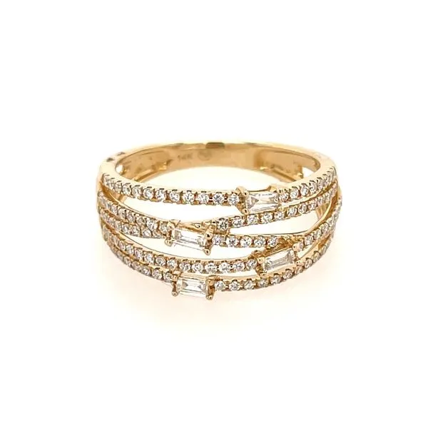 14KY Gold Muti Row Baguette & Round Diamond Ring Image 2 Franzetti Jewelers Austin, TX