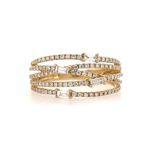 14KY Gold Muti Row Baguette & Round Diamond Ring Franzetti Jewelers Austin, TX