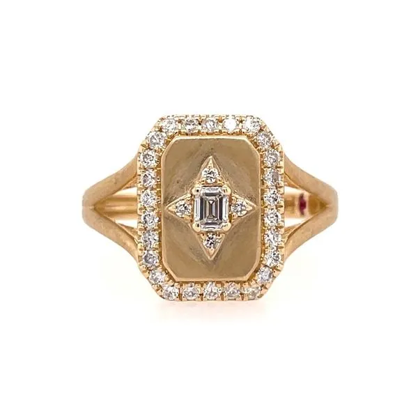 14KY Gold Emerald & Round Diamond Ring with Matte Finish Franzetti Jewelers Austin, TX