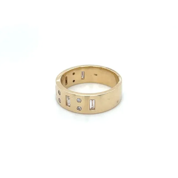 14KY Gold 6.25 mm Wide Band with Baguette & Round Diamonds Image 3 Franzetti Jewelers Austin, TX