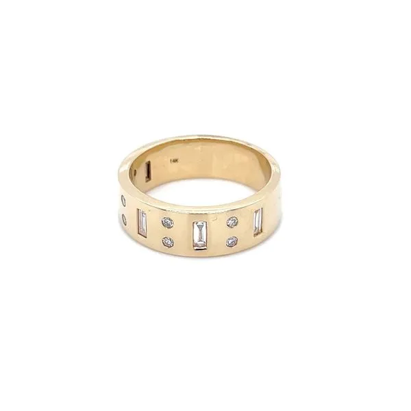 14KY Gold 6.25 mm Wide Band with Baguette & Round Diamonds Image 5 Franzetti Jewelers Austin, TX