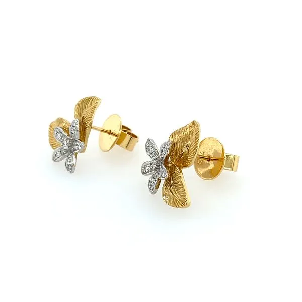 18KY Gold Flower & Leaves Diamond Earrings 0.27 CTW Image 2 Franzetti Jewelers Austin, TX