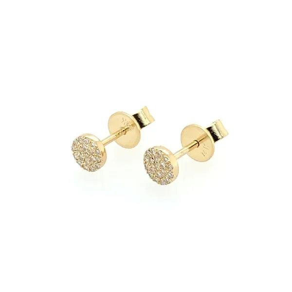 14KY Gold Diamond Round Disc Stud Earrings Image 2 Franzetti Jewelers Austin, TX