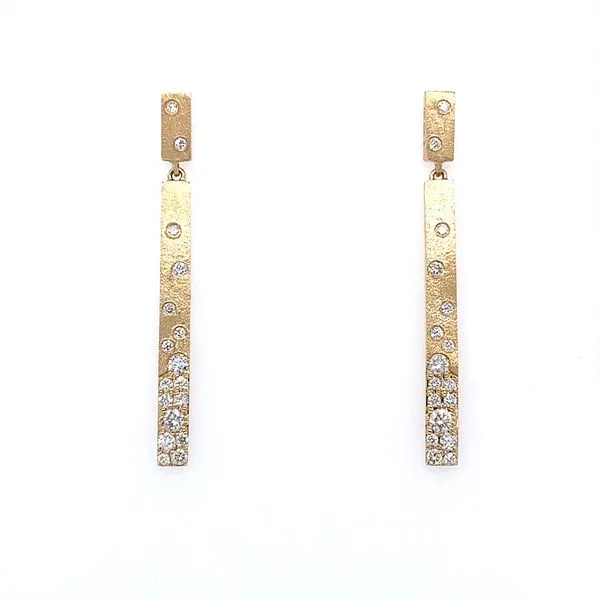 14KY Gold Diamond Flush Set 2 Station Vertical Bar Earrings Franzetti Jewelers Austin, TX