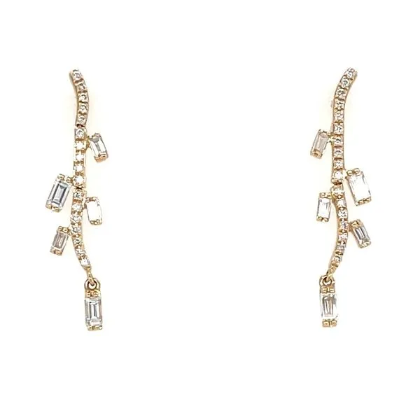 14KY Gold Baguette & Round Diamond Dangle Earrings Franzetti Jewelers Austin, TX