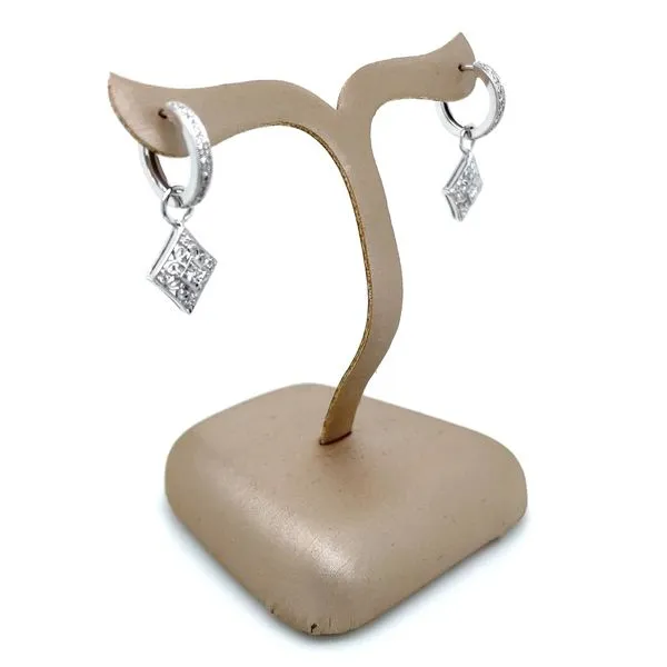 14KW Gold 11.5 mm Diamond Huggie Earrings with Rhombus Dangles Image 3 Franzetti Jewelers Austin, TX