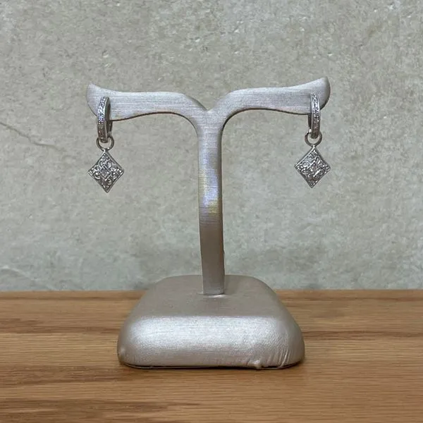 14KW Gold 11.5 mm Diamond Huggie Earrings with Rhombus Dangles Image 4 Franzetti Jewelers Austin, TX