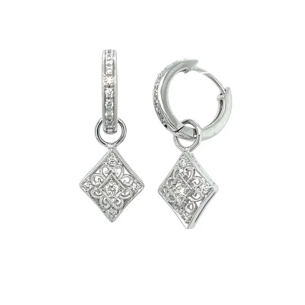14KW Gold 11.5 mm Diamond Huggie Earrings with Rhombus Dangles Franzetti Jewelers Austin, TX