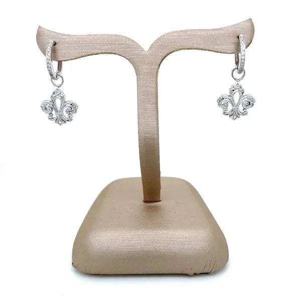 14KW Gold 11.5 mm Diamond Huggie Earrings with Fleur-de-Lis Dangles Image 4 Franzetti Jewelers Austin, TX