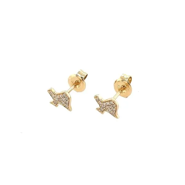 14KY Gold State of Texas Shaped Pavé Diamond Stud Earrings Image 3 Franzetti Jewelers Austin, TX
