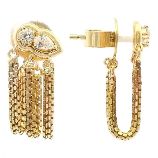14KY Diamond Statement Ear Climbers with Chain Drops Image 3 Franzetti Jewelers Austin, TX