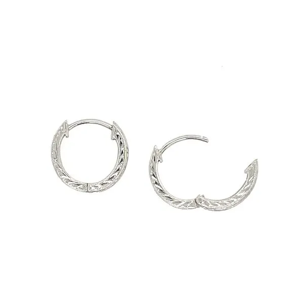 14KW Gold Hand Engraved 11.5 mm Diamond Hoop Earrings Image 3 Franzetti Jewelers Austin, TX