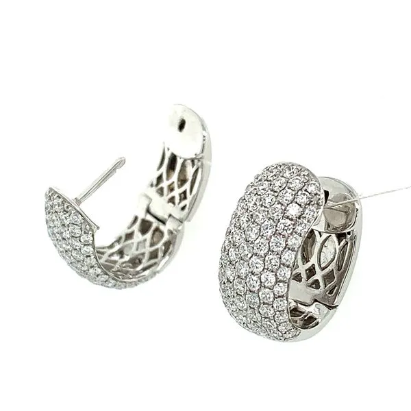 18KW Gold Pavé Diamond Huggie Hoop Earrings 1.98 CTW Image 3 Franzetti Jewelers Austin, TX