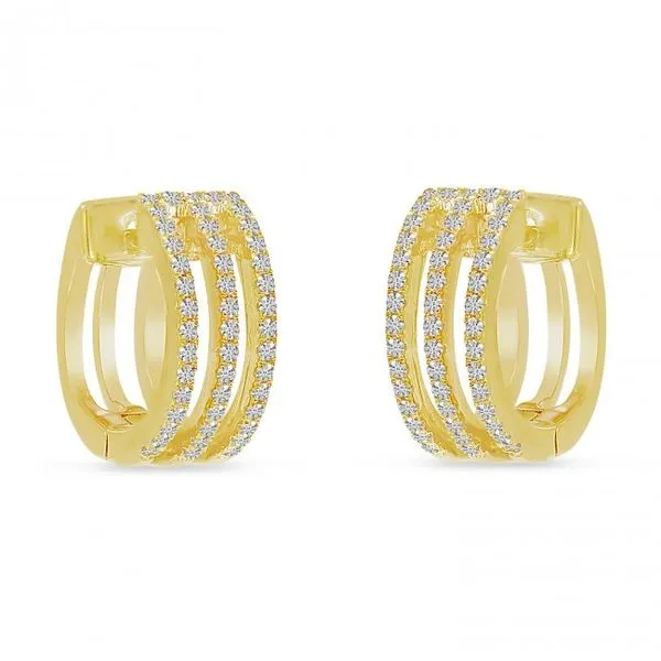 14KY Triple Row Diamond Huggie Earrings Image 5 Franzetti Jewelers Austin, TX