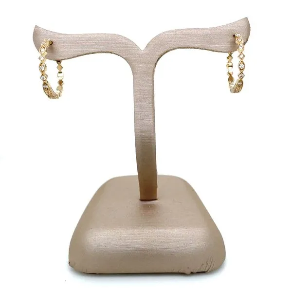 14KY Gold 18 mm Diamond Hoop Earrings with Engraved & Milgrain Texture Image 4 Franzetti Jewelers Austin, TX