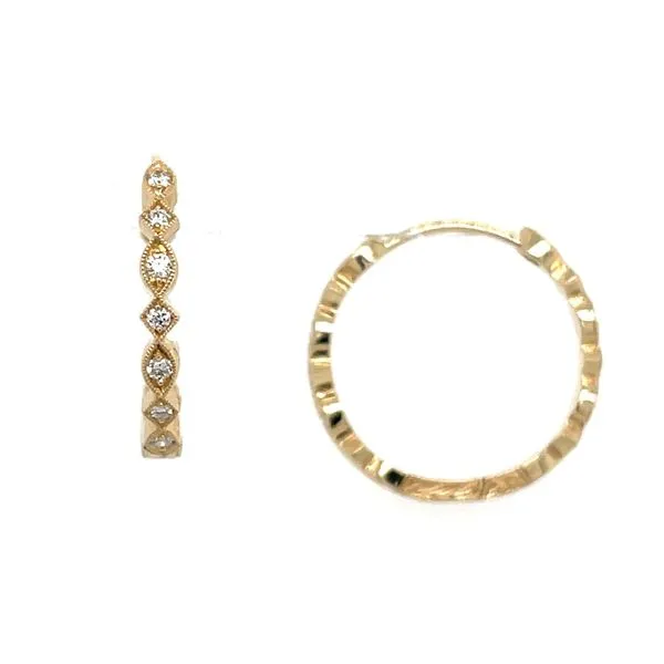 14KY Gold 18 mm Diamond Hoop Earrings with Engraved & Milgrain Texture Franzetti Jewelers Austin, TX