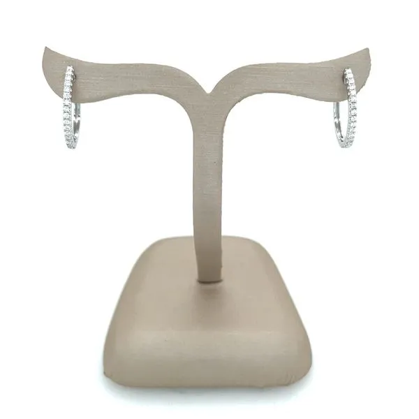 14KW Gold 14 x 16 mm Oval Huggie Hoop Earrings with Diamonds Image 4 Franzetti Jewelers Austin, TX