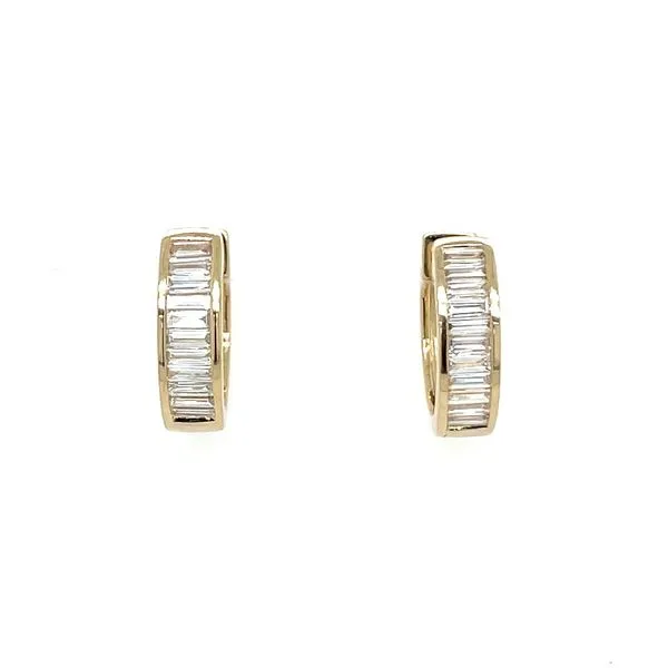 14KY Gold Diamond Baguette 12.5 MM Huggie Hoop Earrings Image 4 Franzetti Jewelers Austin, TX