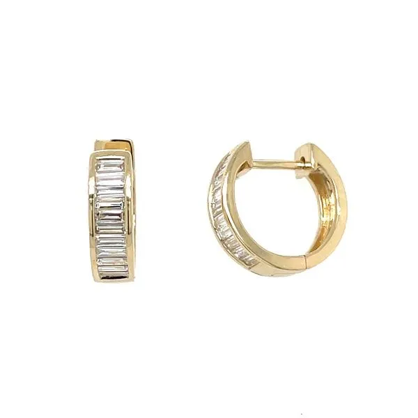 14KY Gold Diamond Baguette 12.5 MM Huggie Hoop Earrings Franzetti Jewelers Austin, TX