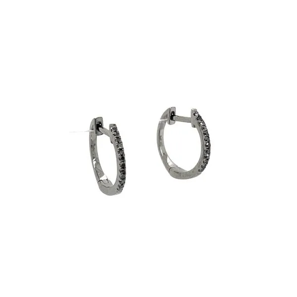 14K Gold 12 mm Huggie Hoop Earrings with Black Diamonds Image 3 Franzetti Jewelers Austin, TX