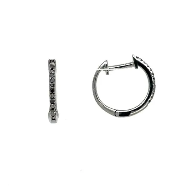 14K Gold 12 mm Huggie Hoop Earrings with Black Diamonds Franzetti Jewelers Austin, TX