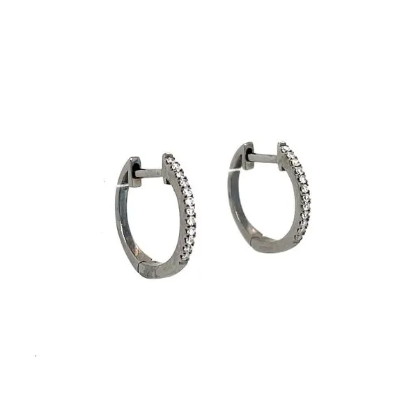 14K Gold 12 mm Huggie Hoop Earrings with Diamonds Image 3 Franzetti Jewelers Austin, TX