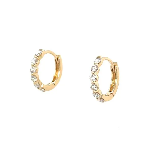 14KY Gold 11.25 mm Mini Huggie Hoop Earrings with Diamonds Image 3 Franzetti Jewelers Austin, TX