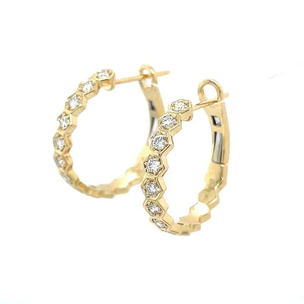 18K Gold 20 mm Geometric Hexagon Hoop Earrings with Diamonds Image 3 Franzetti Jewelers Austin, TX