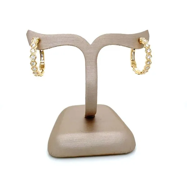 18K Gold 20 mm Geometric Hexagon Hoop Earrings with Diamonds Image 4 Franzetti Jewelers Austin, TX