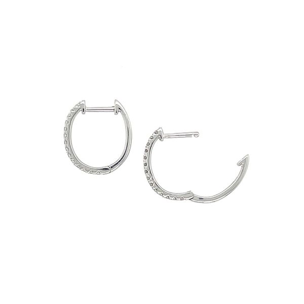 14KW Gold 12 x 14 mm Oval Huggie Hoop Earrings with Diamonds Image 3 Franzetti Jewelers Austin, TX