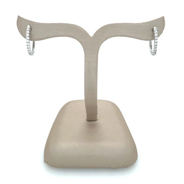 14KW Gold 12 x 14 mm Oval Huggie Hoop Earrings with Diamonds Image 4 Franzetti Jewelers Austin, TX