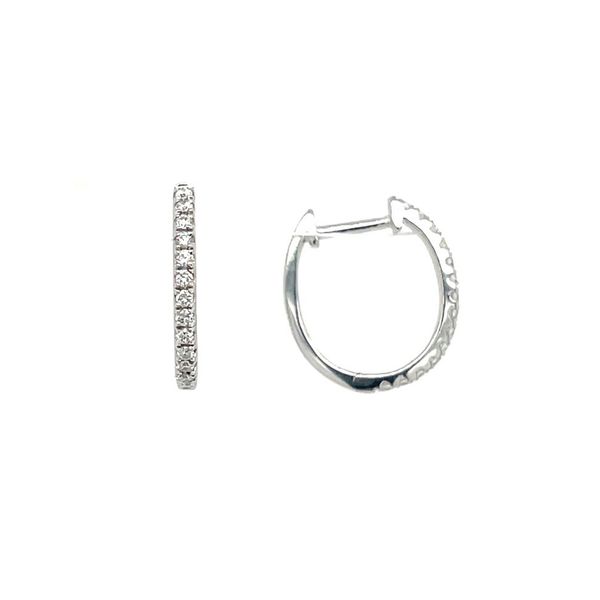 14KW Gold 12 x 14 mm Oval Huggie Hoop Earrings with Diamonds Franzetti Jewelers Austin, TX