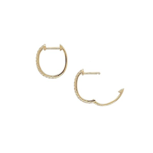 14KY Gold 12 x 14 mm Oval Huggie Hoop Earrings with Diamonds Image 3 Franzetti Jewelers Austin, TX
