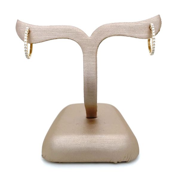 14KY Gold 12 x 14 mm Oval Huggie Hoop Earrings with Diamonds Image 4 Franzetti Jewelers Austin, TX