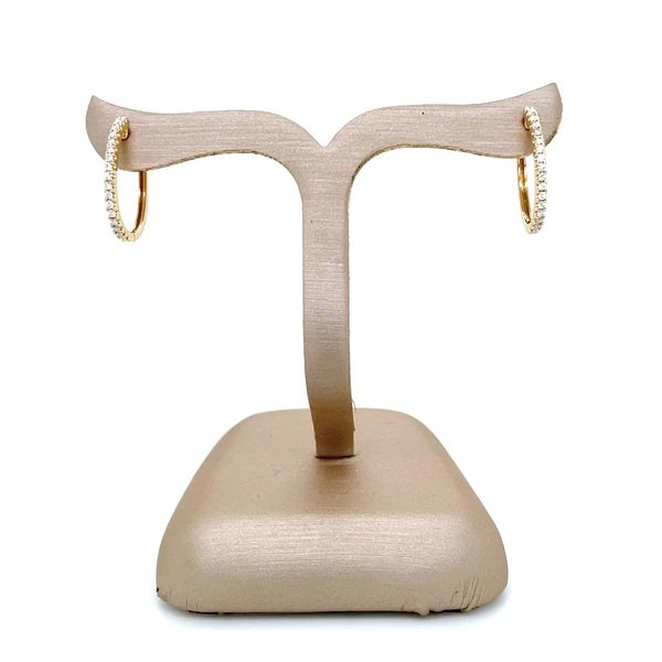 14KY Gold 14 x 16 mm Oval Huggie Hoop Earrings with Diamonds Image 4 Franzetti Jewelers Austin, TX