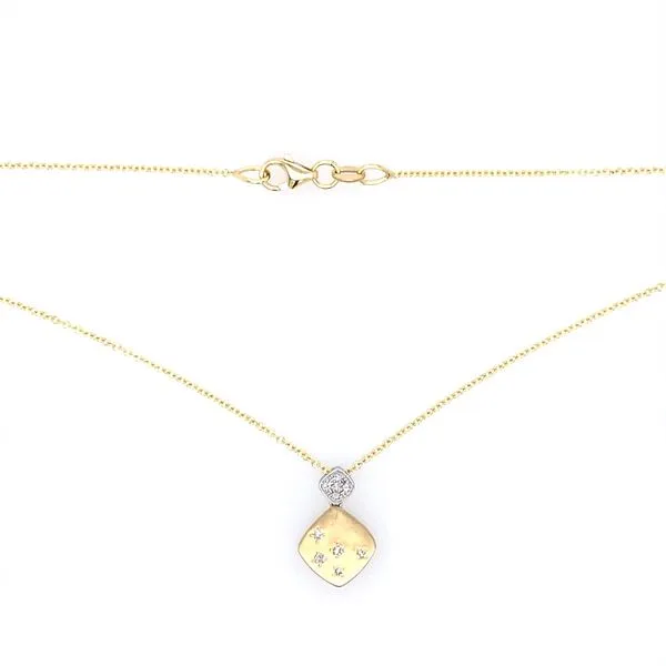 14K Y&W Gold Flush Set Diamond Pendant on 16